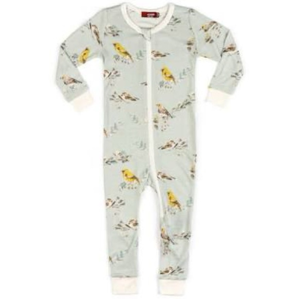 MilkBarn Blue Birds Bamboo Bird Print Pajama Onesie 3-4 Years